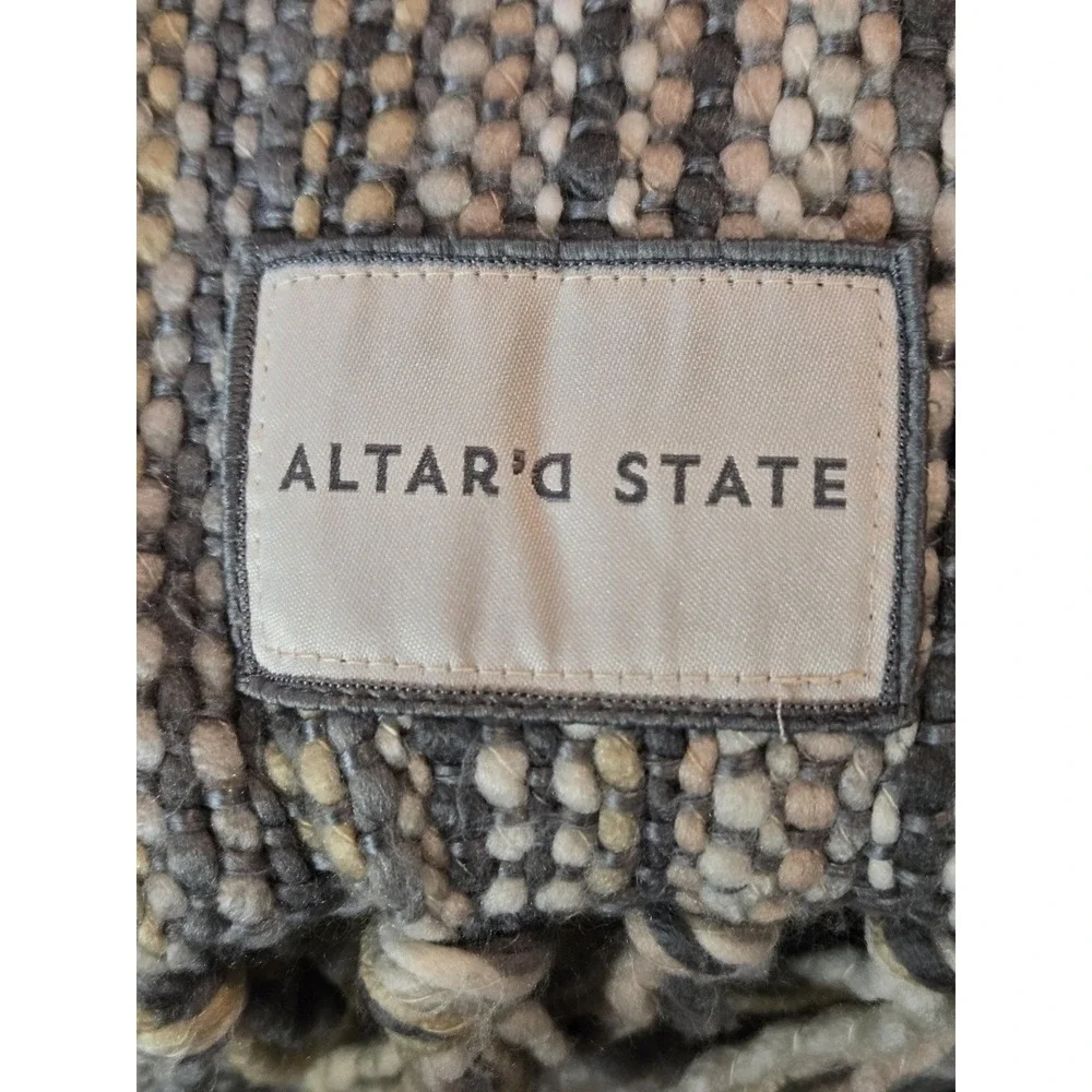 Altar'D State Striped Fringed Afghan, 100% Acrylic Lap Throw, Gray Tan White